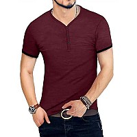 Mlanm Mens Casual Slim Fit Basic Henley Shortlong Sleeve Fashion Cotton T-Shirt X-Large, Burgundy