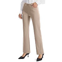 Afitne Womens Yoga Dress Pants Strechy Straight Legbootcut Work Pants Business Office Casual Slacks With Pockets Khaki - S