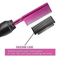 Electric Hot Comb Pink Hair Straightener Electrical Straightening Comb Curling Iron For Natural Black Hair Wigs With Wide Tooth Comb, Rat Tail Comb, Wax Stick