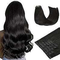 Hotbanana Seamless Clip In Hair Extensions 16 Inch 130G 7Pcs Jet Black Clip In Remy Human Hair Extensions Straight Hair Invisible Pu Skin Weft