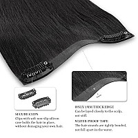 Hotbanana Seamless Clip In Hair Extensions 16 Inch 130G 7Pcs Jet Black Clip In Remy Human Hair Extensions Straight Hair Invisible Pu Skin Weft