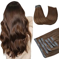 Hotbanana Seamless Clip In Hair Extensions 20 Inch 150G 7Pcs Chocolate Brown Clip In Remy Human Hair Extensions Straight Hair Invisible Pu Skin Weft