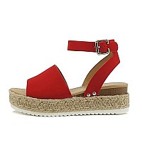 Soda Topic Open Toe Buckle Ankle Strap Espadrilles Flatform Wedge Casual Sandal (11, Lips Red Nbpu, Numeric_11)