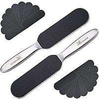 Homeve 2 Pieces Professional Pedicure Foot File - Reusable Stainless Steel Feet Rasp With 20 Replaceable Coarse-Fine Double Side Reusable Pads Cracked Skin Corns Callus Remover