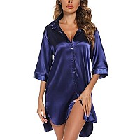 Leikar Silk Nightgown For Women Satin Slik Pajamas Sleep Shirts Navy Blue