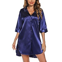 Leikar Silk Nightgown For Women Satin Slik Pajamas Sleep Shirts Navy Blue