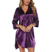 Leikar Silk Nightgown For Women Satin Slik Pajamas Sleep Shirts Purple