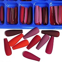 Addfavor 400Pcs Long Press On Nails Matte Coffin Ballerinas Full Cover Fake Nail Tips Diy Acrylic False Nails For Women Girls Nail Art Decoration