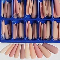 Addfavor 400Pcs Long Press On Nails Matte Coffin Ballerinas Full Cover Fake Nail Tips Diy Acrylic False Nails For Women Girls Nail Art Decoration