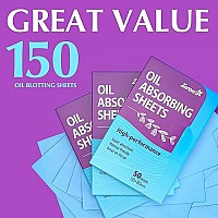 High-Performance Oil Blotting Sheets for Face - 3 pack (150 sheets) - Makeup Friendly Blotting Paper for Oily Skin