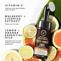 WOW Skin Science Vitamin C Face Wash w/Face Brush - Foaming Facial Cleanser - Facial Skin Care Products - Acne Face Wash for Women - Exfoliating Face Wash Men's Scrub - All Skin Types (150ml)