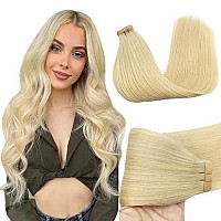 Goo Goo Human Hair Extensions Tape In 20 Inch Bleach Blonde Tape In Hair Extensions Real Human Hair 20Pcs 50G Remy Human Hair Extensions Natural Hair Straight For Women