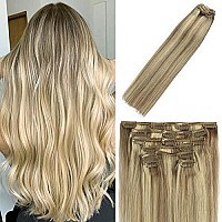 Windtouch Clip In Hair Extensions Human Hair Mixed Bleach Blonde 12Inch 70G Highlights For Blonde 7Pcs 18P613