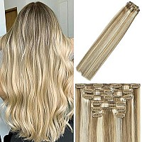 Windtouch Clip In Hair Extensions Human Hair Mixed Bleach Blonde 12Inch 70G Highlights For Blonde 7Pcs 18P613