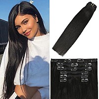 Windtouch Clip In Hair Extensions Human Hair Naturl Black 12Inch 70G 7Pcs 1B