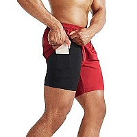 Neleus Mens 2 In 1 Running Shorts With Liner,Dry Fit Workout Shorts With Pockets,6070,3 Pack,Blackgreyred,Large