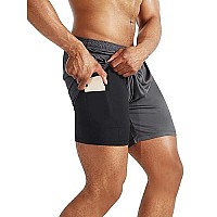 Neleus Mens 2 In 1 Running Shorts With Liner,Dry Fit Workout Shorts With Pockets,6070,3 Pack,Blackgreyred,Large