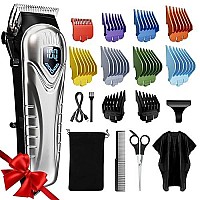 Hair Clippers for Men, 5 Hours Cordless Hair Cutting Kit with 10 Combs, LED Display, Low Noise Professional Beard Trimmer Barber Clippers Hair Cutting Kit with Scissors,Cape, Gifts for Men Family