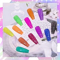 Mizhse Neon Reflective Glitter Gel Polish 7Ml, Sparkly Disco Diamond Nail Polish Kit 12 Pcs, Reflect Blue Pink Soak Off Uv Led Manicure Set Nail Art Salon