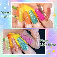 Mizhse Neon Reflective Glitter Gel Polish 7Ml, Sparkly Disco Diamond Nail Polish Kit 12 Pcs, Reflect Blue Pink Soak Off Uv Led Manicure Set Nail Art Salon