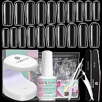 Saviland Nail Tip And Glue Gel Kit - 500 Pcs Square Gel Nail Tip Full Cover With 4 In 1 Nail Gel Glue And Portable Mini U V Led Nail Lamp Easy Diy Nail Extension Set Acrylic Nail Kit