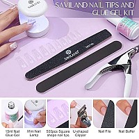 Saviland Nail Tip And Glue Gel Kit - 500 Pcs Square Gel Nail Tip Full Cover With 4 In 1 Nail Gel Glue And Portable Mini U V Led Nail Lamp Easy Diy Nail Extension Set Acrylic Nail Kit