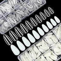 1000Pcs Almond Shaped Nail Tips Acrylic Nails Artificial Full Cover False Flake Nail Tips 10 Sizes With Clear Plastic Cases For Nail Salon Nail Shop Diy Nail Extension Nail Art(Clear Natural)