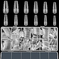 1000Pcs Almond Shaped Nail Tips Acrylic Nails Artificial Full Cover False Flake Nail Tips 10 Sizes With Clear Plastic Cases For Nail Salon Nail Shop Diy Nail Extension Nail Art(Clear Natural)