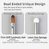 Double Ended Flat Concealer Brush Under Eye With Small Makeup Sponges By Enzo Ken, Dual End Pointed Thin Concealer Brush With Blender- Dark Circles Puffiness, Puffy Eyes, Mature Skin, Tear Stains, Spots, Liquid Foundation Cream Contour Blending (T301-M...