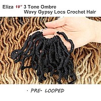 Eliza 18 Inches Wavy Gypsy Locs Ombre Soft Locs Crochet Hair 6 Packs Goddess Faux Locs Crochet Hair African Roots Synthetic Braiding Hair Extensions For Black Women(18,6 Packs, 27613)