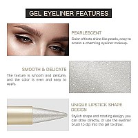 Lokfar 2 Pcs Gel Eyeliner Set, Cream Eyeliner Tool Smudge Proof Waterproof Eyeliner Pencil Shimmer Eye-Liner Pencil Tattoo Eyeliner Pen Eyeliner Gel Stick Makeup Eye-Liners For Women (Silver Shimmer)