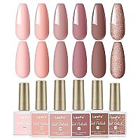 Lanfo Nude Gel Nail Polish Set, 6 Colors Gel Polish Brown Glitter Nail Polish Set All Seasons Gel Nail Polish Uv Led Lamp Soak Off Diy Nail Art Manicure At Home