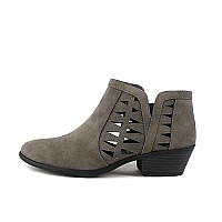 Soda Chance Womens Perforated Cut Out Stacked Block Heel Ankle Booties (11, Grey Pu, Numeric_11)