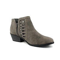 Soda Chance Womens Perforated Cut Out Stacked Block Heel Ankle Booties (11, Grey Pu, Numeric_11)