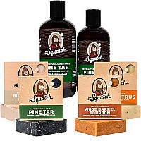 Dr Squatch Mens Bar Soap Forest Expanded Pack: Mens Natural Bar Soap: Pine Tar Bar Soap, Wood Barrel Bourbon, Birchwood Breeze, Cedar Citrus, And Pine Tar Hair Care Shampoo And Conditioner