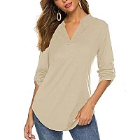 Halife Womens Loose Fit 34 Sleeve V Neck T-Shirt Work Blouses Business Formal Tunic Shirts C-Khaki Xxl