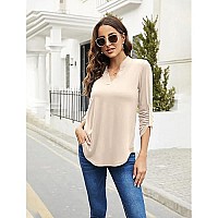 Halife Womens Loose Fit 34 Sleeve V Neck T-Shirt Work Blouses Business Formal Tunic Shirts C-Khaki Xxl