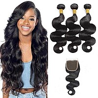 Selina Brazilian Body Wave Hair 3 Bundles With Free Part Closure (8 8 8 With 8 Closure, Free Part) Brazilian Virgin Human Hair 12A 100 Unprocessed Brazilian Hair Lace Closure Natural Black(8 8 8 With 8 Closure, Body Free Part)