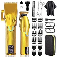 Karrte Professional Hair Clippers and Trimmer Kit for Men,Barber Clipper Set Cordless Hair Cutting,Beard Trimmer Grooming Haircut Kit (Golden)