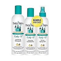 Fairy Tales Curly Q Daily Kids Shampoo, Conditioner, Spray For Curly Hair - Hydrating Kids Bundle For All Types Of Curls Including Multi Cultural Hair - Paraben Free, Sulfate Free, Gluten Free, Nut Free - 12 Oz And 8 Oz (Pack Of 3)