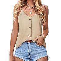 Blencot Women Button Down V Neck Strappy Tank Tops Loose Casual Sleeveless Vests Shirts Blouses X-Small Apricot