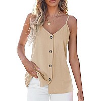 Blencot Women Button Down V Neck Strappy Tank Tops Loose Casual Sleeveless Vests Shirts Blouses X-Small Apricot