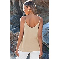 Blencot Women Button Down V Neck Strappy Tank Tops Loose Casual Sleeveless Vests Shirts Blouses X-Small Apricot