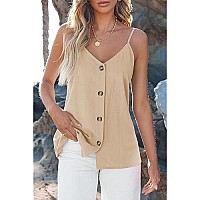 Blencot Women Button Down V Neck Strappy Tank Tops Loose Casual Sleeveless Vests Shirts Blouses X-Small Apricot