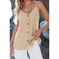 Blencot Women Button Down V Neck Strappy Tank Tops Loose Casual Sleeveless Vests Shirts Blouses X-Small Apricot