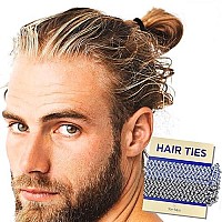 Havhaf Knotted Mens Hair Ties For Men 8Pcs (Thin, Mono Blue) - No Damage Crease Breakage Man Bun Hair Tie Men With Long Hair For Curly Thick Elastic Hair Ties For Guys Perfect Hairtie For Men