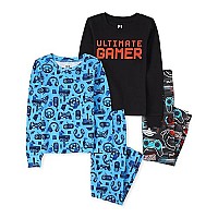 The Childrens Place Boys Long Sleeve Top And Pants Snug Fit 100 Cotton 2 Piece Pajama Sets 2-Pack, Ultimate Gamergamer Allover, 4