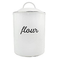 Auldhome Enamelware White Flour Canister Rustic Distressed Style Staples Storage For Kitchen