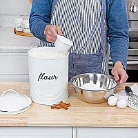 Auldhome Enamelware White Flour Canister Rustic Distressed Style Staples Storage For Kitchen