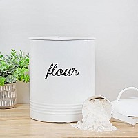 Auldhome Enamelware White Flour Canister Rustic Distressed Style Staples Storage For Kitchen